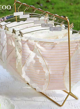 秘语内裤女新款中腰无痕薄款抗菌少女碎花包臀蕾丝边高开叉三角裤