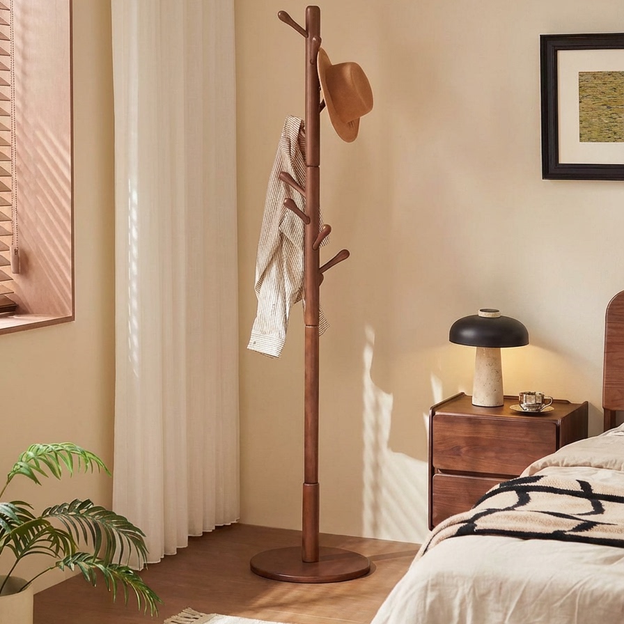 实木衣架落地卧室衣帽架房间立式挂衣架新款客厅家用衣服置物架子