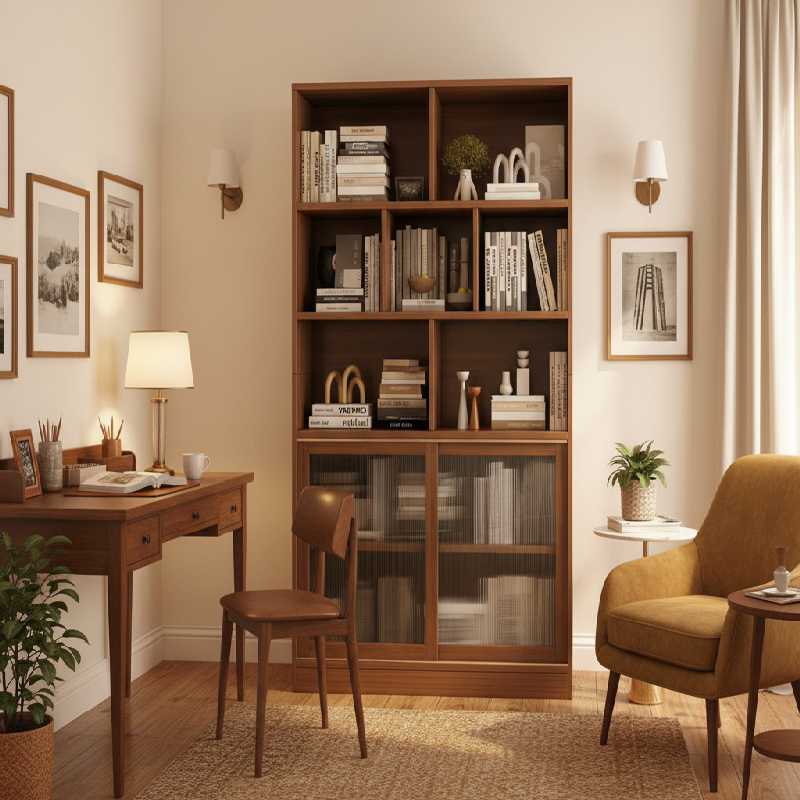 书架置物架一体靠墙书柜客厅家用