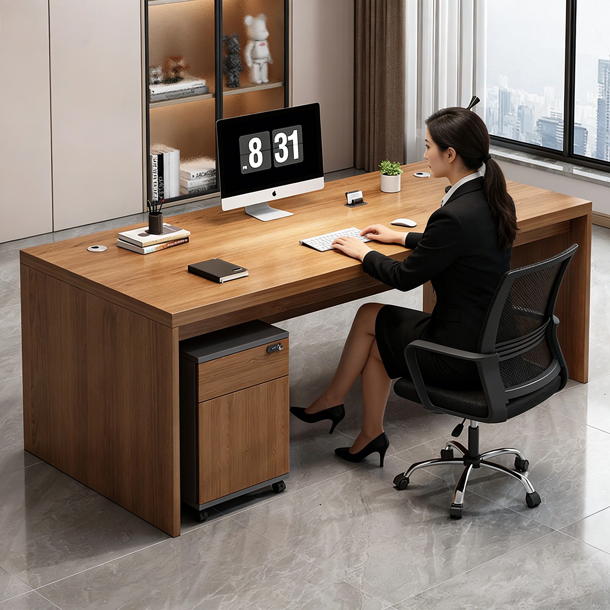 办公老板桌现代员工位桌椅组合办公室经理高端台式抽屉电脑桌书桌