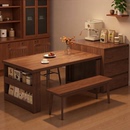 中古风餐桌家用长方形吃饭桌简约现代餐桌餐椅组合餐边柜餐桌一体