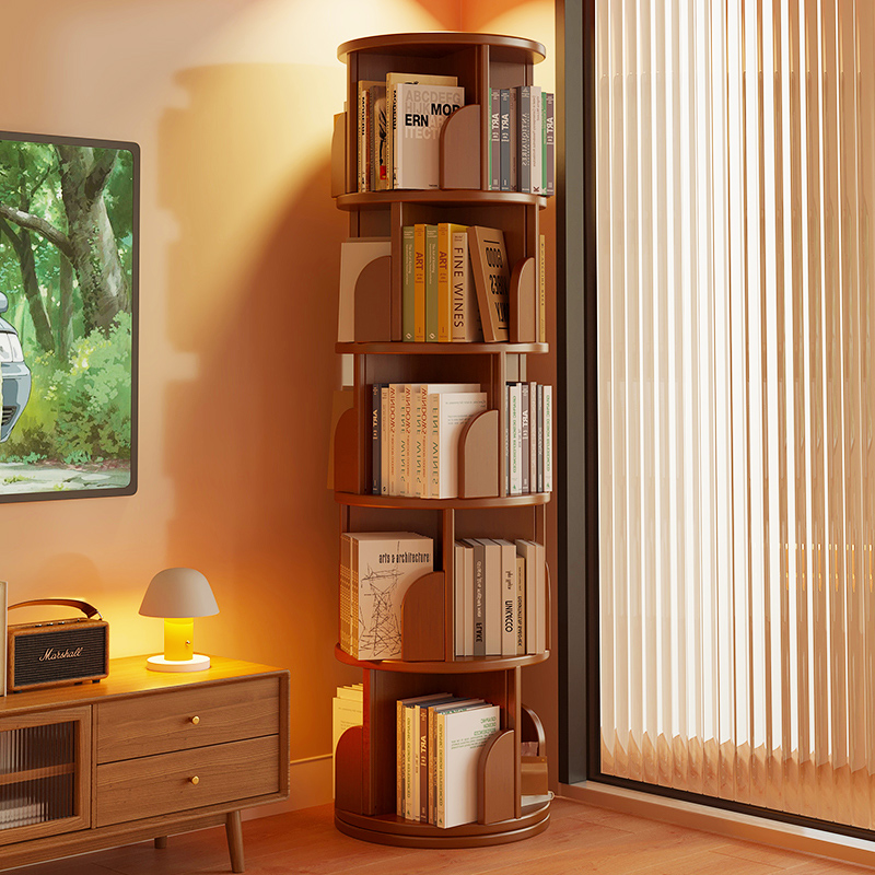 实木简易落地旋转书架置物架