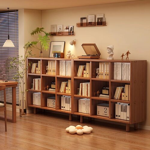 实木书架落地置物架客厅收纳柜