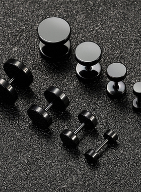 潮男个性简约精致耳钉女黑色耳环钛钢嘻哈新款时尚男生耳饰霸气