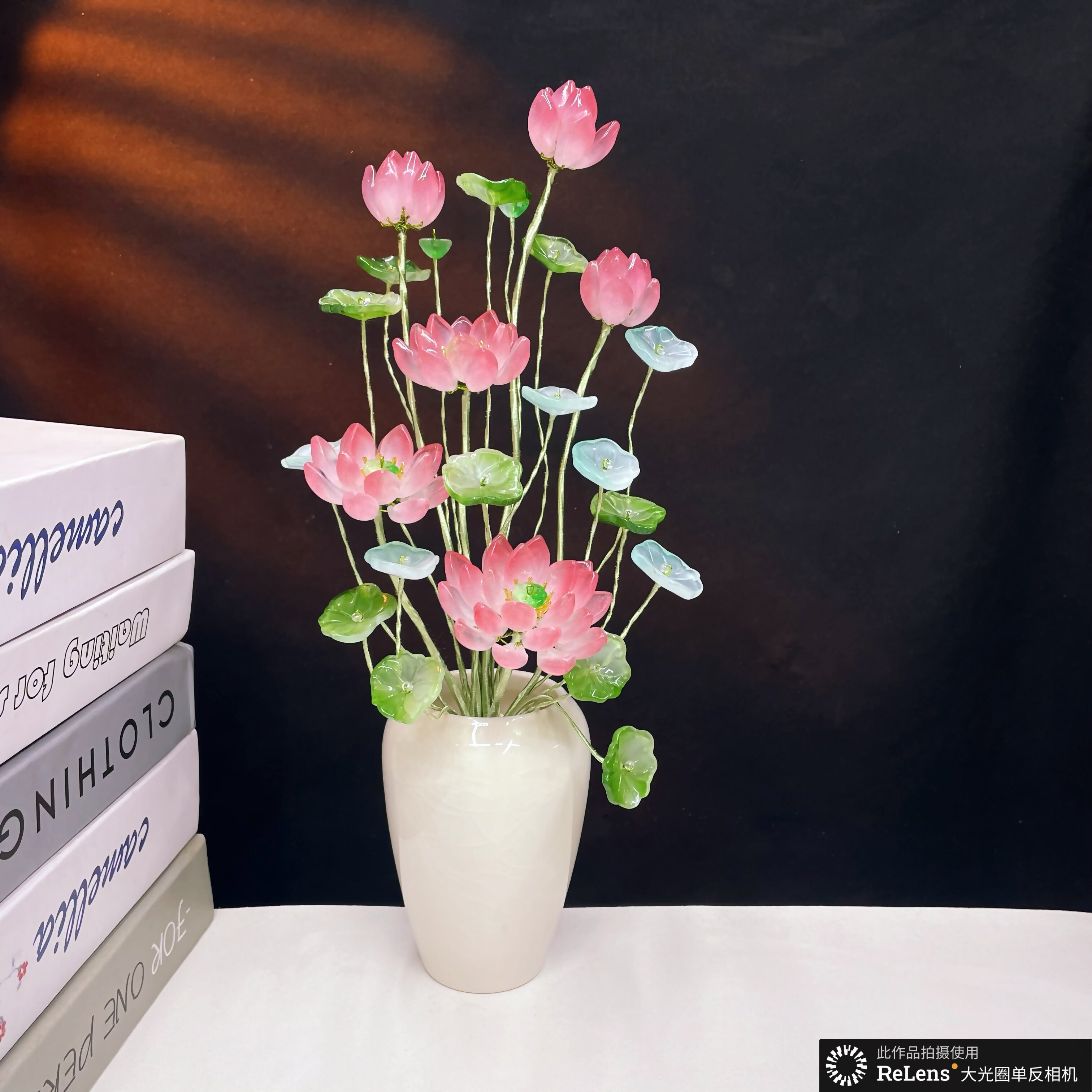 琉璃荷花仿真莲花假花束插花摆件盆栽精致高档佛系古风家居摆件