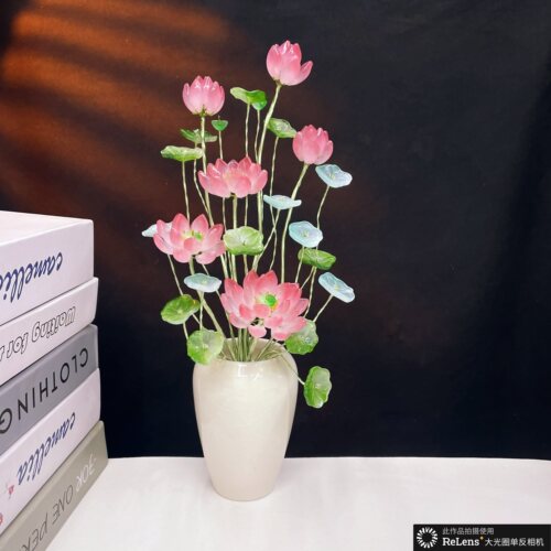 琉璃荷花仿真花束古风家居摆件
