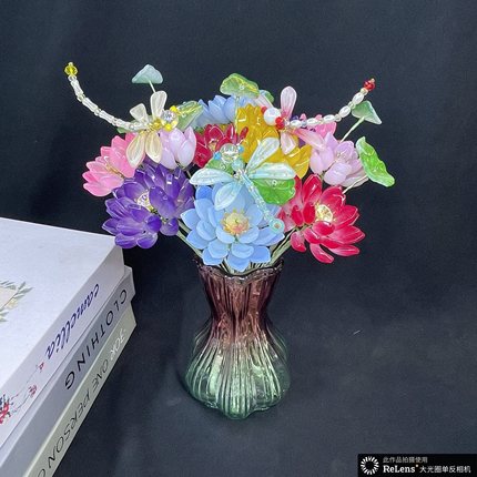 琉璃荷花假花仿真花束插花摆件仿真莲花荷叶简约高档精致轻奢时尚