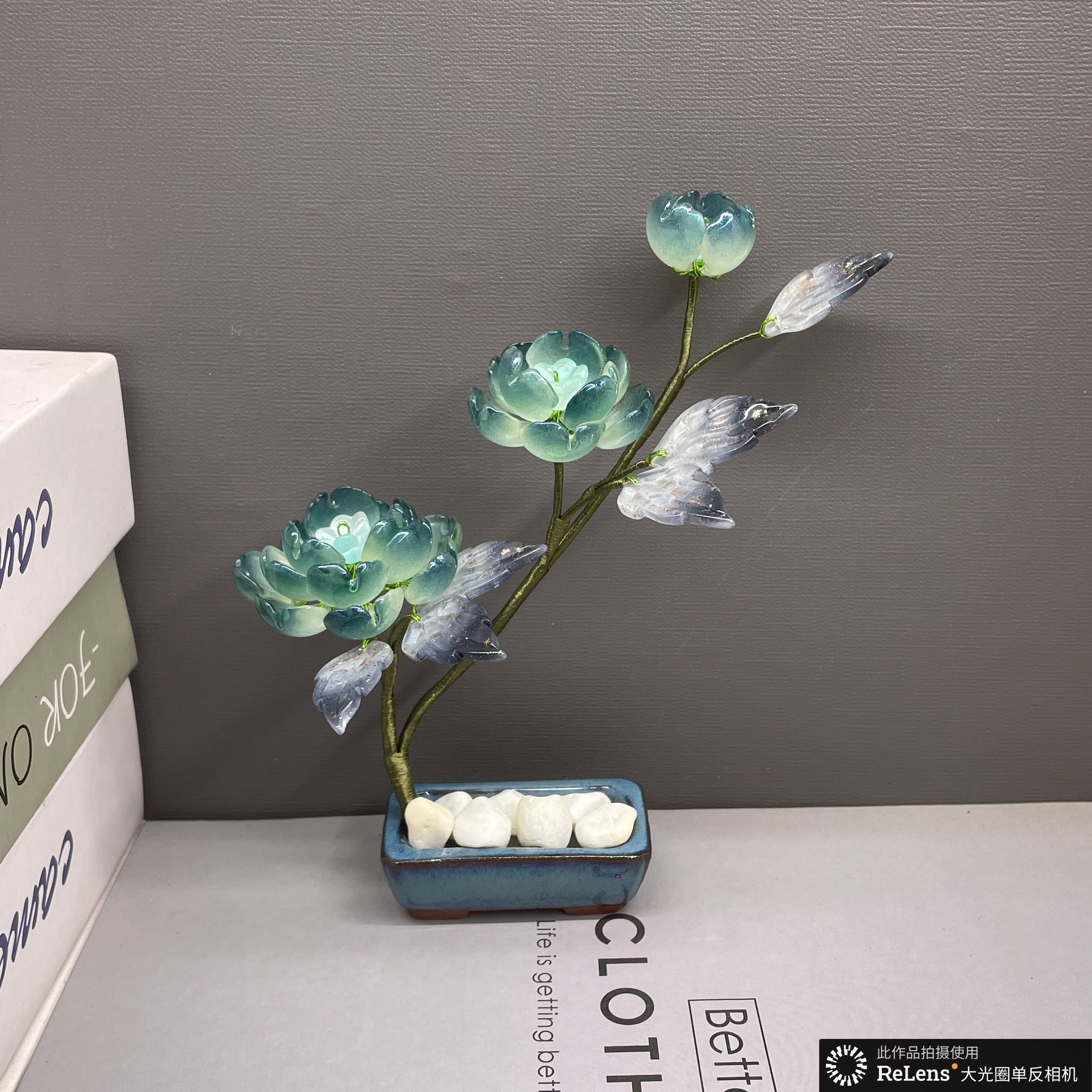 琉璃花仿真花假花精致摆件书房书桌插花办公客厅高档轻奢简约摆设