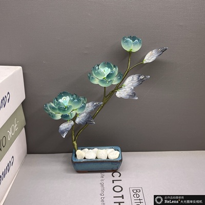 琉璃手工仿真花轻奢书房桌面摆件