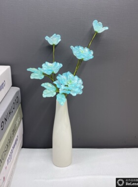 琉璃手工浅绿色芍药花书房书桌办公客厅餐桌饰品轻奢简约纯玄关