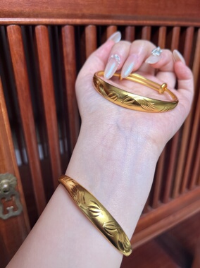 新款沙金手镯女古法传承仿真黄金手镯子纯实心结婚首饰叠戴不掉色