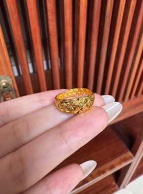 越南沙金碎碎冰戒指情侣款仿黄金色时尚气质爆闪开口男女对戒送礼