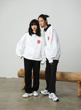 【NSSLAB】重磅毛圈美式复古运动街头国潮宽松休闲情侣款翻领卫衣