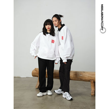 【NSSLAB】重磅毛圈美式复古运动街头国潮宽松休闲情侣款翻领卫衣