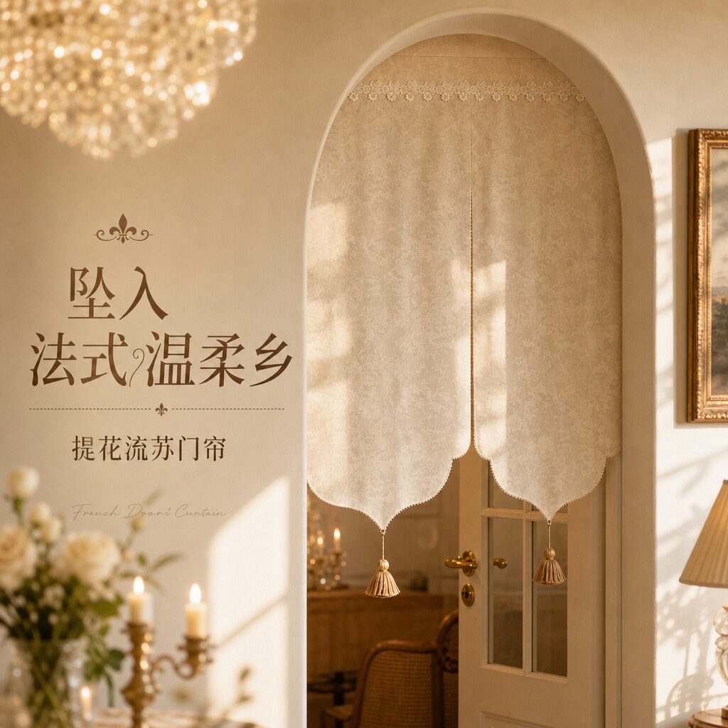 法式门帘布艺拱形家用隐私遮挡帘卧室厨房卫生间免打孔拱门隔断帘图片