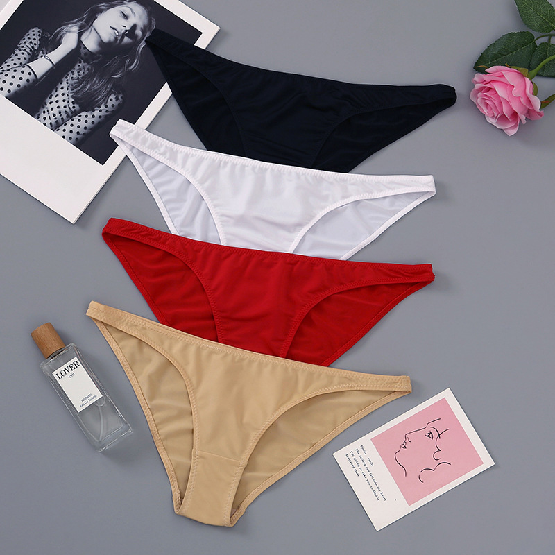 半包臀内裤女士性感三角裤女窄边法式紧身冰丝薄款蜜桃臀欧美辣妹