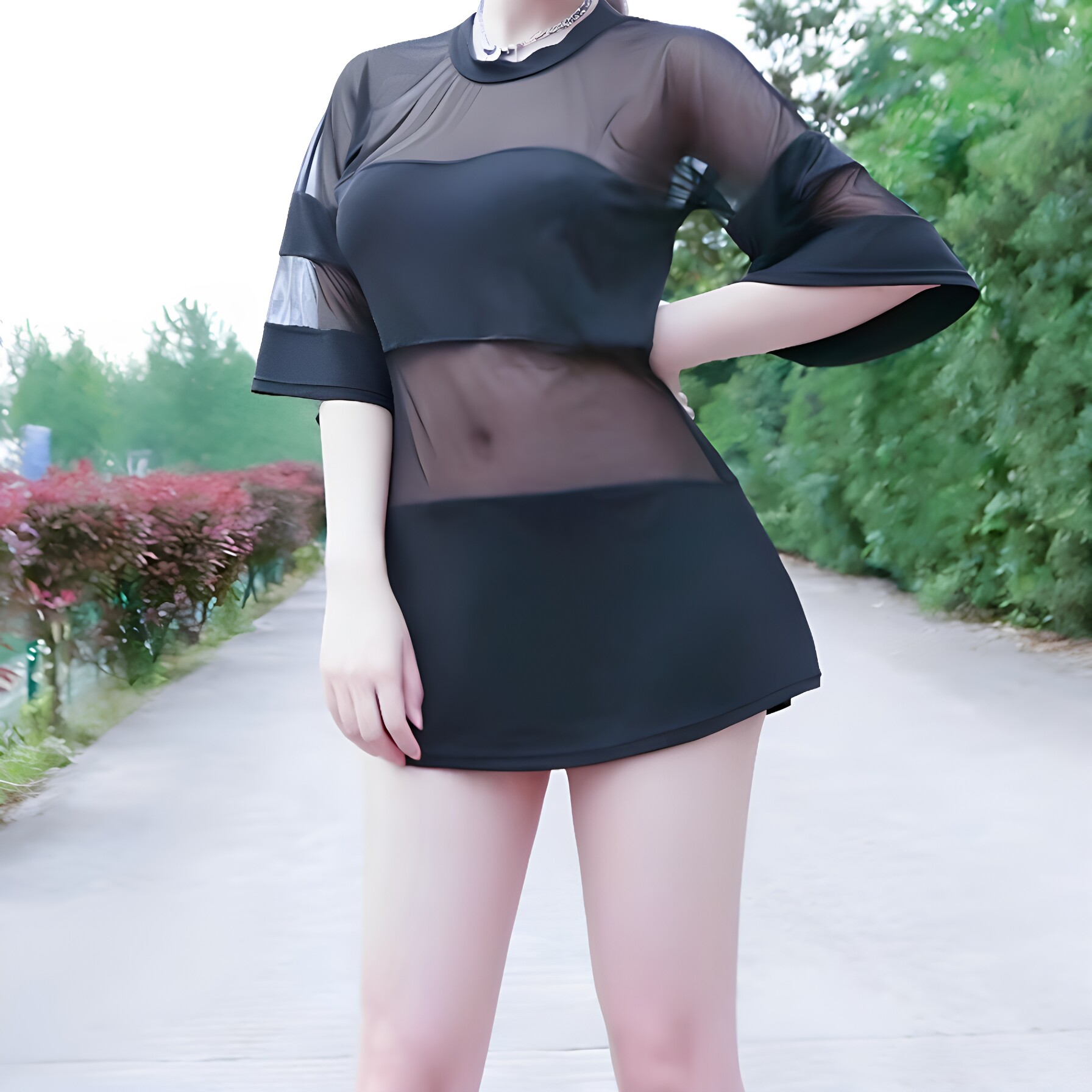 超薄透明宽松T恤女纯欲诱惑齐臀圆领透视情趣诱惑居家T恤舒适慵懒