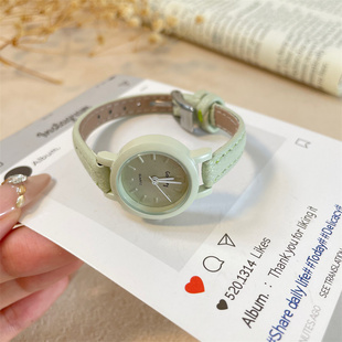 小清新铜锈绿手表女士小表盘ins风小众简约初高中学生森系细皮带