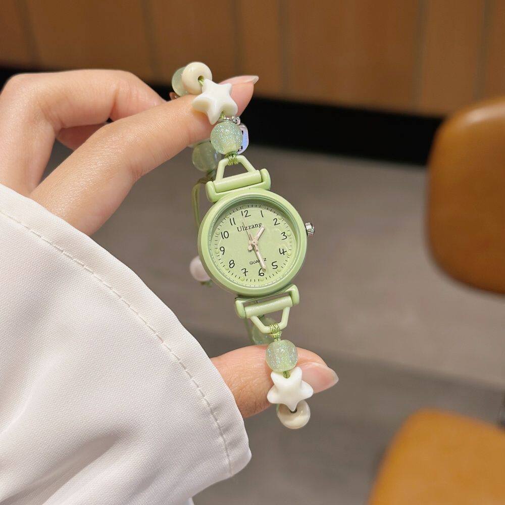 夏天小清新绿色森系编织绳手链手表女款2026新款学生小巧可爱夜光