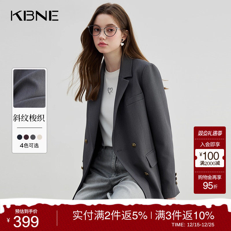 KBNE灰色西装领短外套女春秋新款小个子长袖上衣气质学院风外衣