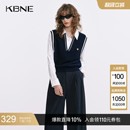 KBNE含胸针毛针织衫 女假两件MIU系藏青色25秋季 新款 羊毛马甲衬衫