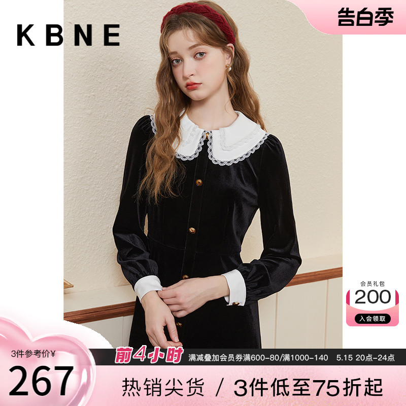 连衣裙女丝绒小黑裙赫本kbne2024春季新款独特漂亮裙子新年战袍 女装/女士精品 连衣裙 原图主图