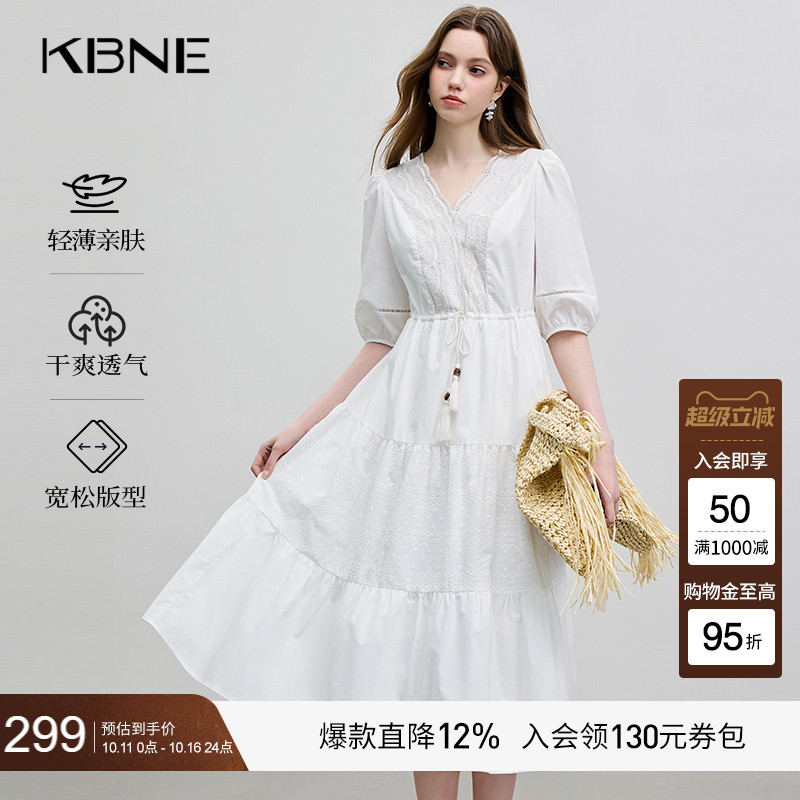 KBNE蕾丝连衣裙女装白色2025夏季新款小个子法式气质高级漂亮裙子