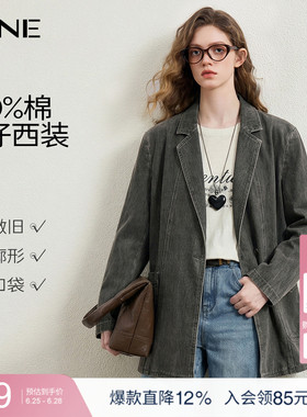 KBNE黑色长袖复古牛仔西装外套女25秋季新款时尚洋气时髦西服上衣