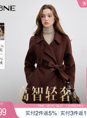 【羊绒】安可拉红色毛呢外套双面呢子大衣中长款kbne秋冬新款女装