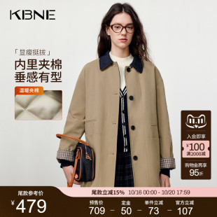 高级感休闲棉衣夹棉外套 新款 KBNE宽松中长款 卡其色棉服女2025冬季