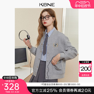 学院灰色上衣 超好看美式 kbne2024新款 棒球服外套女设计感小众爆款