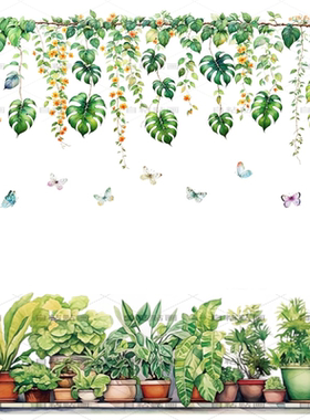 绿植藤蔓叶子墙贴客厅踢脚线贴画