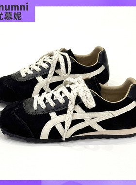 umumni优慕妮真皮休闲运动百搭平底黑色跑步阿甘德训鞋软底板鞋女