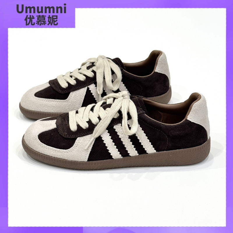umumni优慕妮磨砂皮设计感复古德训鞋女运动平底休闲透气百搭板鞋