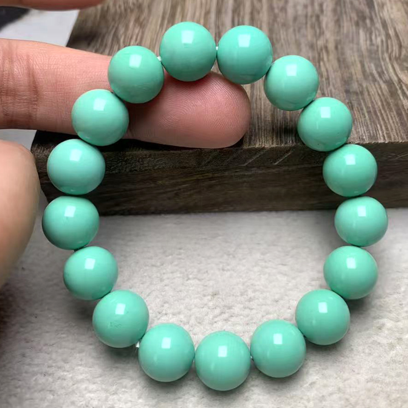 天然绿松石手串单圈12mm高瓷松石男士大手串绿色珠子