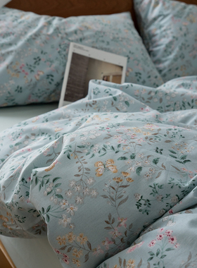 蓝色田园风碎花纯棉被套单件180x200单双人150x200x210全棉被罩
