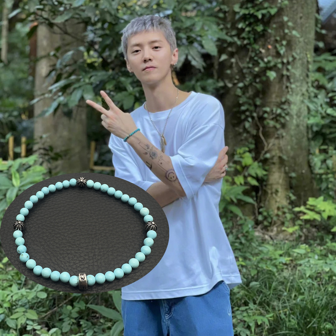 鹿晗小绿松石泰银珠十字架手钏