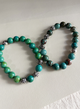 油性菜籽黄绿松石十字泰银珠手串