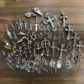 铜镀纯银水滴十字架吊坠朋克军花船锚DIY六芒星泰银宝剑口哨挂件