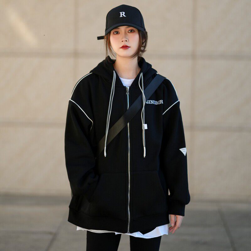 连帽oversize卫衣女春秋季2026年新款韩系慵懒风中长款遮屁股外套