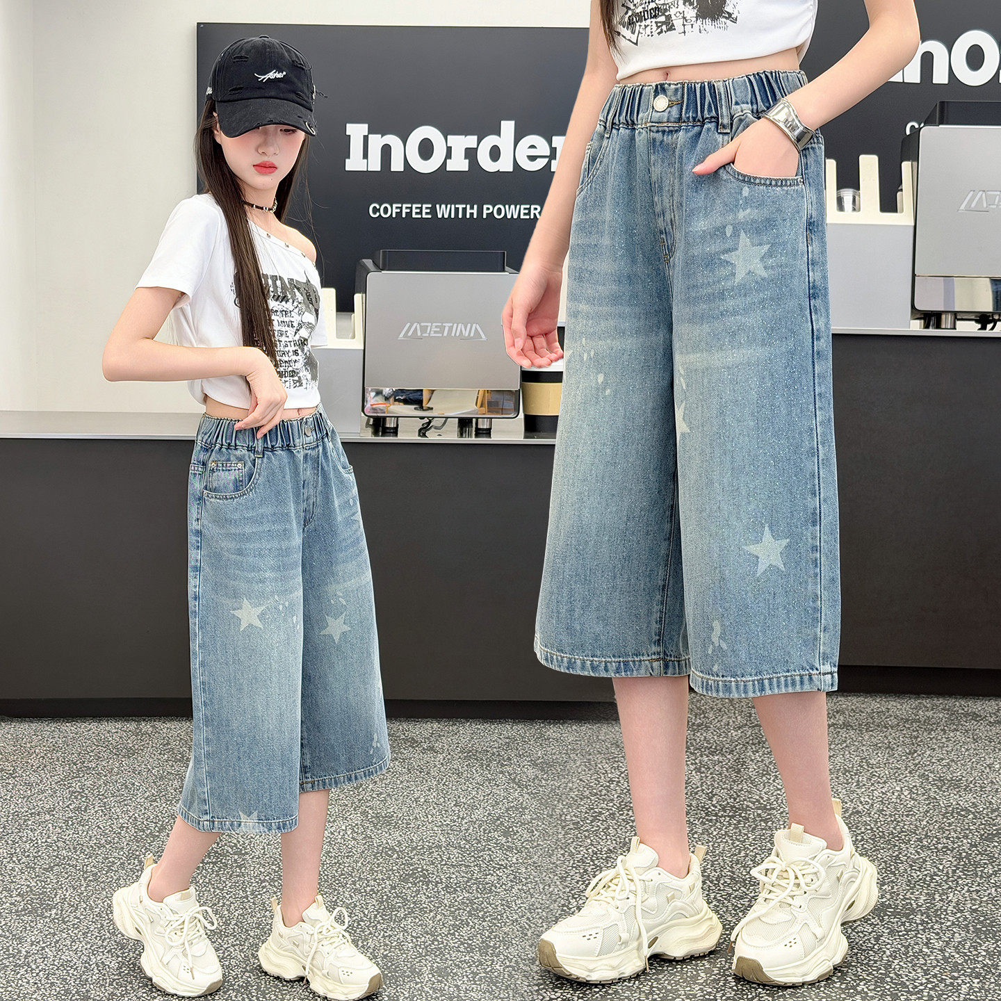 女童牛仔短裤夏装新款中大童休闲宽松中裤五分裤夏季冰丝七分裤薄