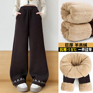 女童裤子休闲裤加绒加厚秋冬装新款中大童保暖直筒裤冬季一条过冬