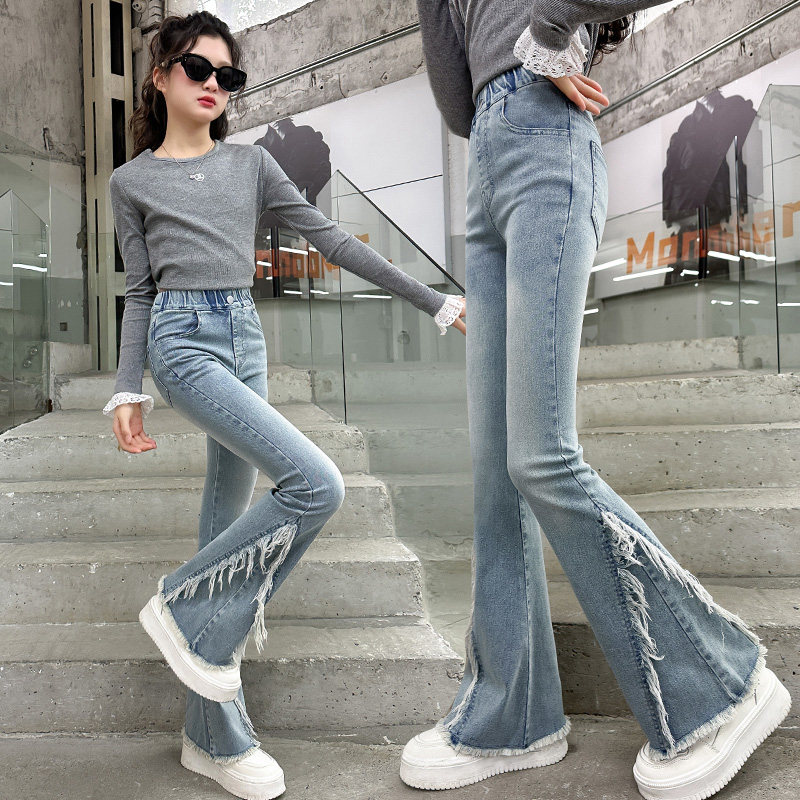 女童牛仔裤喇叭裤春秋2025新款儿童微喇修身洋气长裤女孩春季裤子