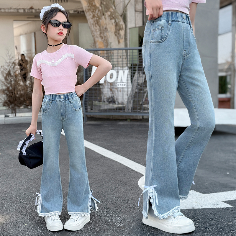 女童牛仔裤喇叭裤夏季薄款2025新款儿童裤子洋气女孩微喇长裤夏款