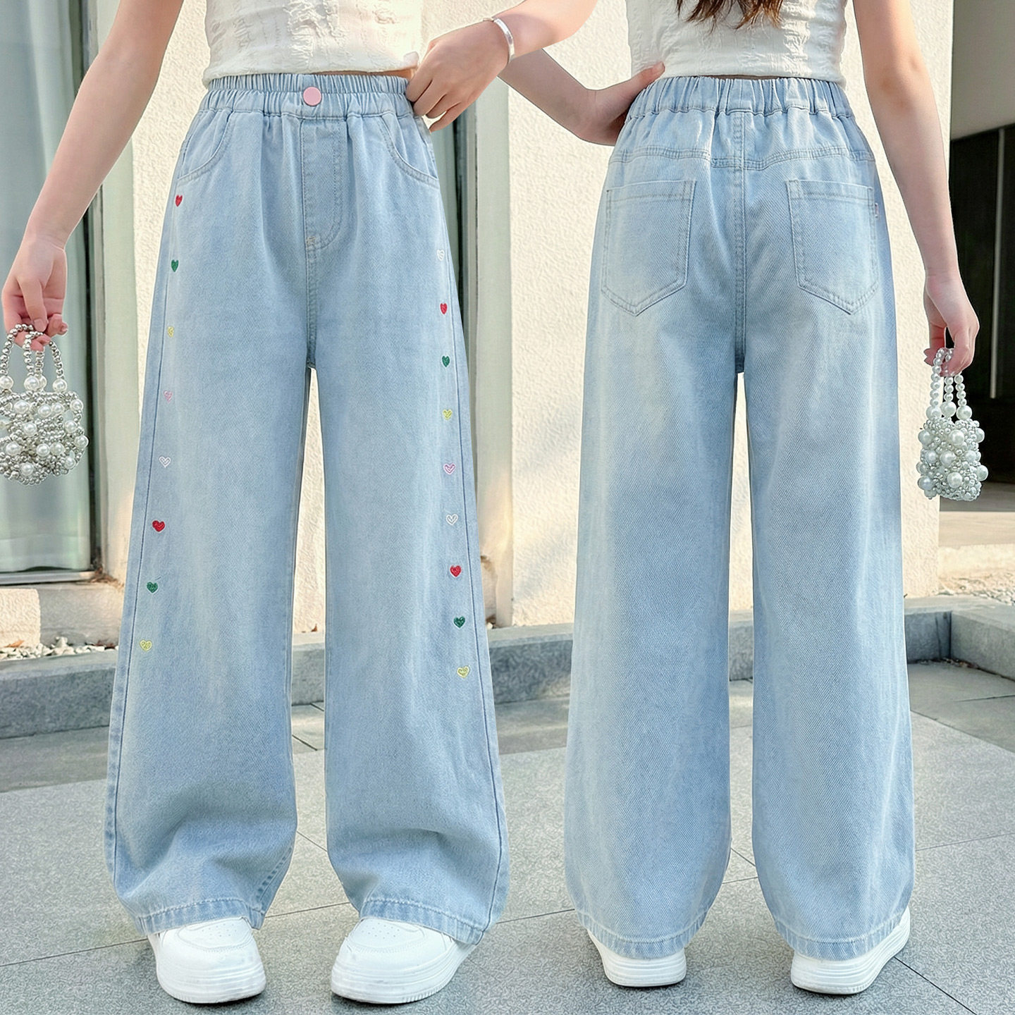 女童裤子牛仔裤夏装新款中大童洋气宽松直筒裤夏季冰丝防蚊裤薄款