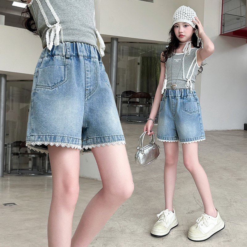 女童牛仔短裤夏装新款中大童韩版宽松五分裤冰丝休闲中裤夏季薄款