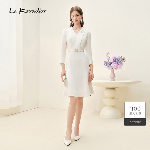 【进口三醋酸】La Koradior拉珂蒂商场同款春季连衣裙白色长裙子