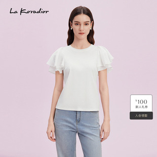 淑女通勤圆领白色上衣女 新款 Koradior拉珂蒂减龄2025商场同款