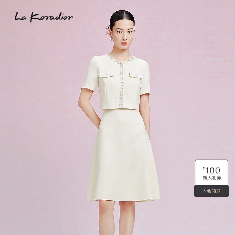 【法式洋装裙】La Koradior拉珂蒂春季法式钉珠假两件短袖连衣裙图片
