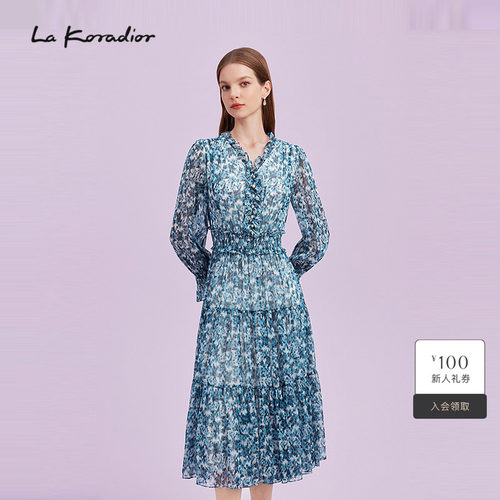 【桑蚕丝】La Koradior拉珂蒂秋季新款连衣裙茶歇裙碎花裙浪漫女